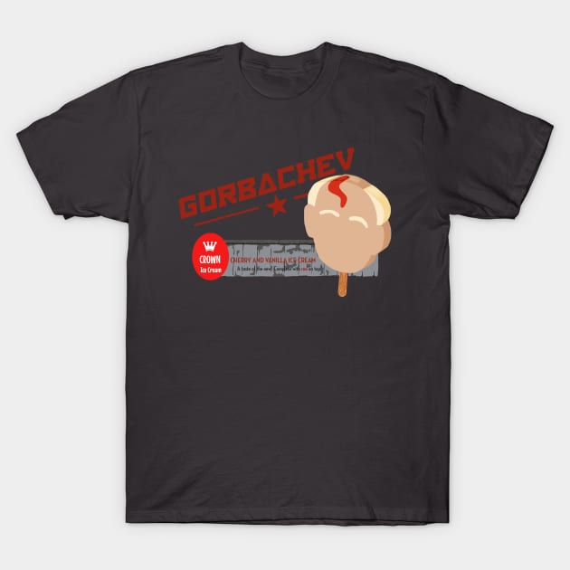 Crown Ice Cream Ad: Mikhail Gorbachev Cherry and Vanilla Ice Cream T-Shirt by Slabafinety